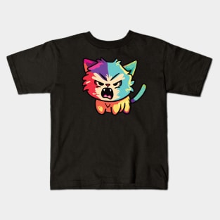 Colorful cute angry hissing cat Kids T-Shirt